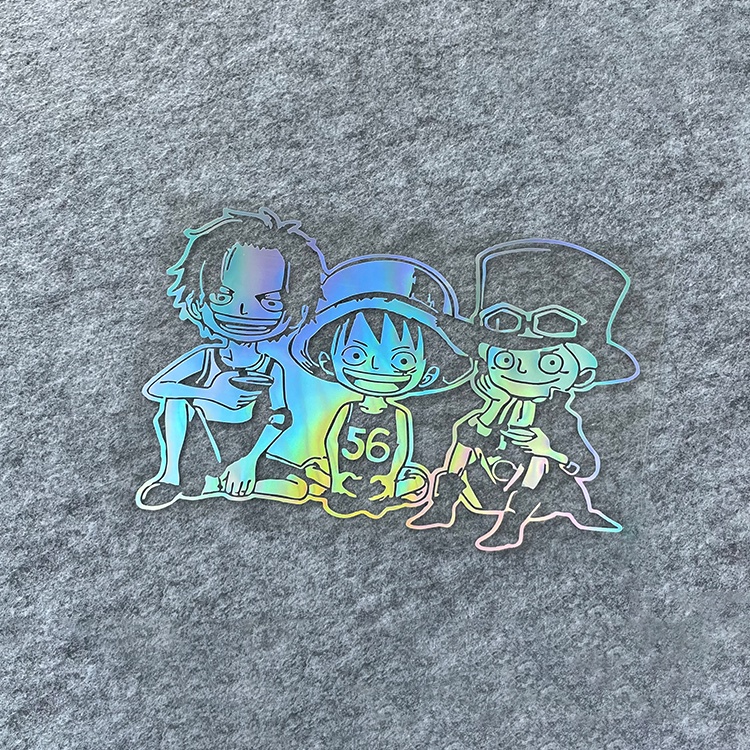 &quot;One Piece&quot; Kartun Stiker Mobil Reflektif Luffy Sabot Ace Duduk Stiker Kaca Depan Pintu Mobil Stiker Dua Dimensi Kreatif Decal Tahan Air