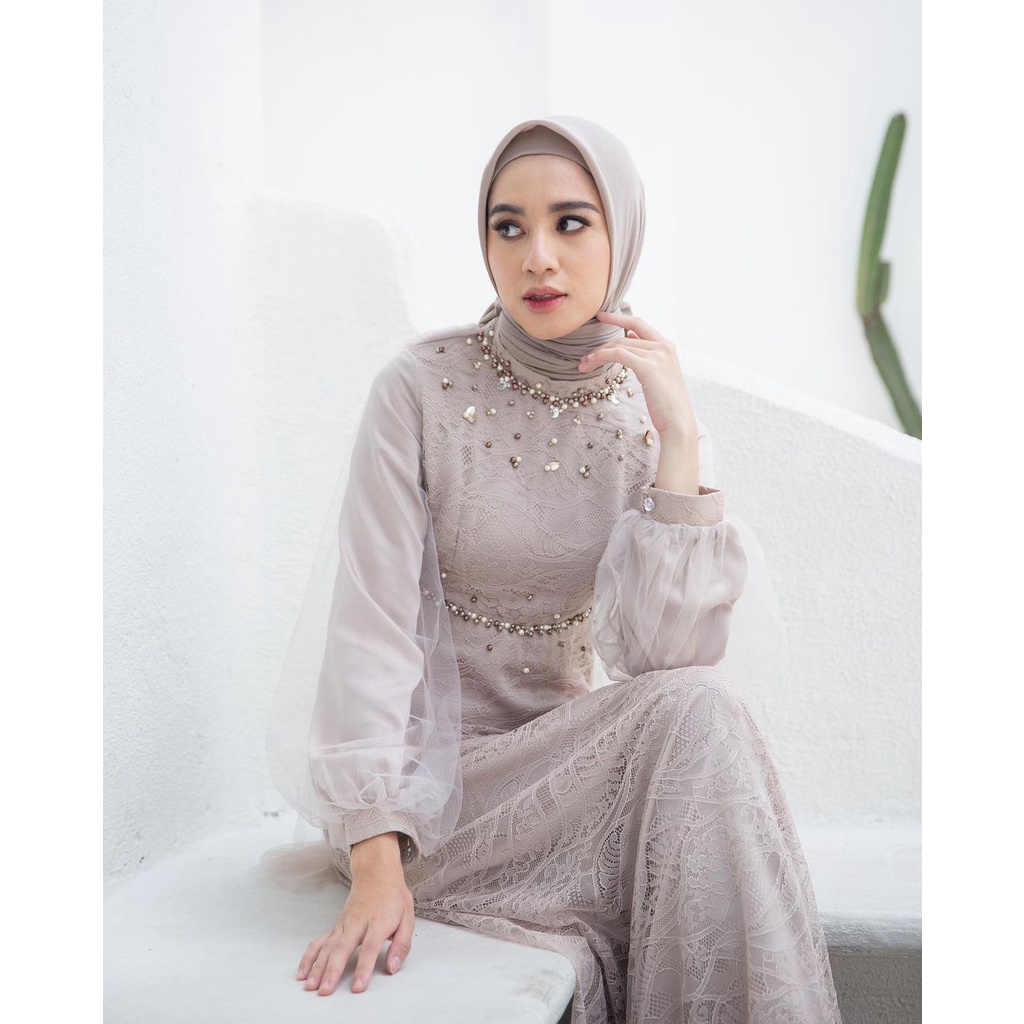 Nadine Dress Exclusive Gamis Brukat Lebaran Terbaru Dress Pesta Mewah Kondangan Seragaman Gamis Lebaran