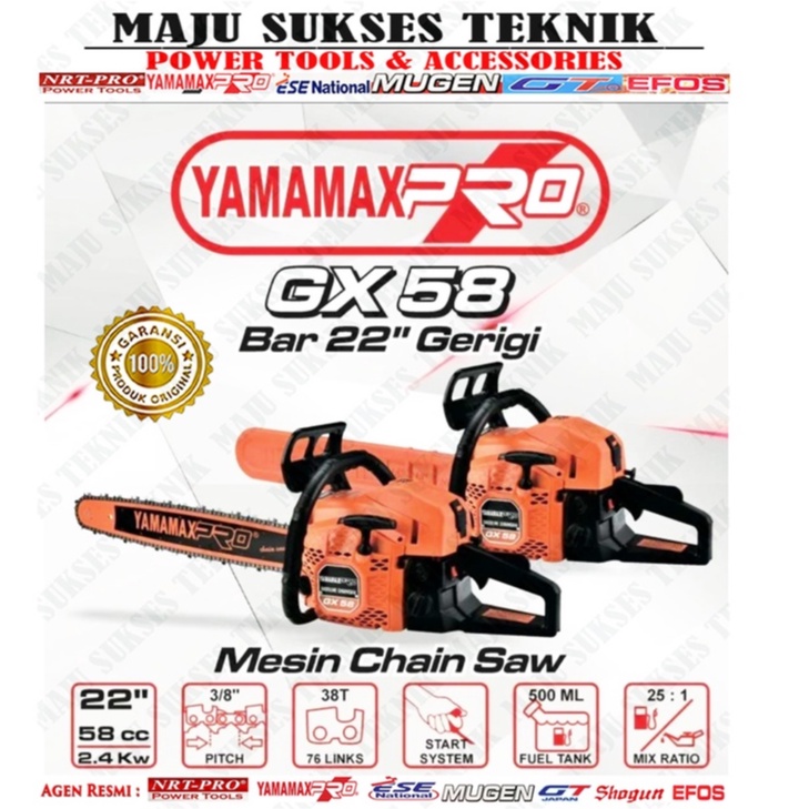 YAMAMAX PRO GX 58 Mesin Chainsaw Gergaji Potong Kayu 22" Bar Biasa GX58