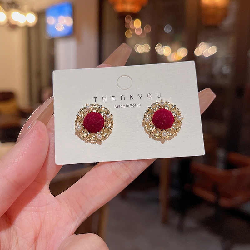 2022anting Berbondong-Bondong Merah Gaya Baru Wanita Anting Stud Mutiara Kecil