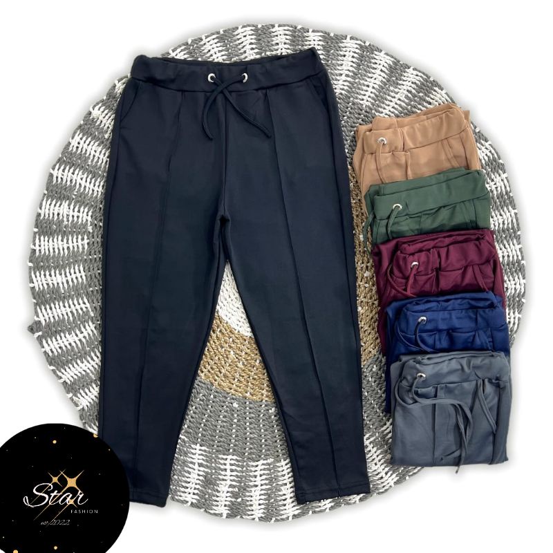 CELANA POLOS SCUBA JUMBO WANITA PINGGANG TALI SERUT CELANA BASIC HARIAN WANITA KAIN MELAR