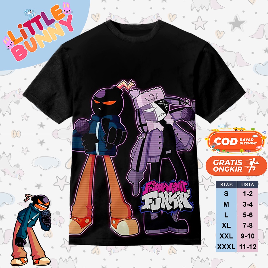 KAOS ANAK KARAKTER 3D WHITTY FNF FUNKIN ART 10 BAJU KAOS ANAK FNF - LITTLE BUNNY