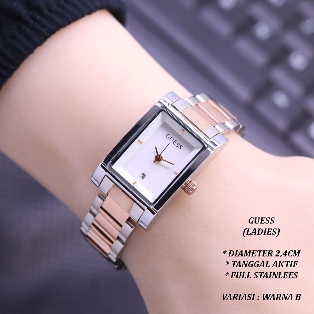 (BISA COD) JAM TANGAN WANITA GUESS LS-0127 FULL STAINLEES TANGGAL AKTIF