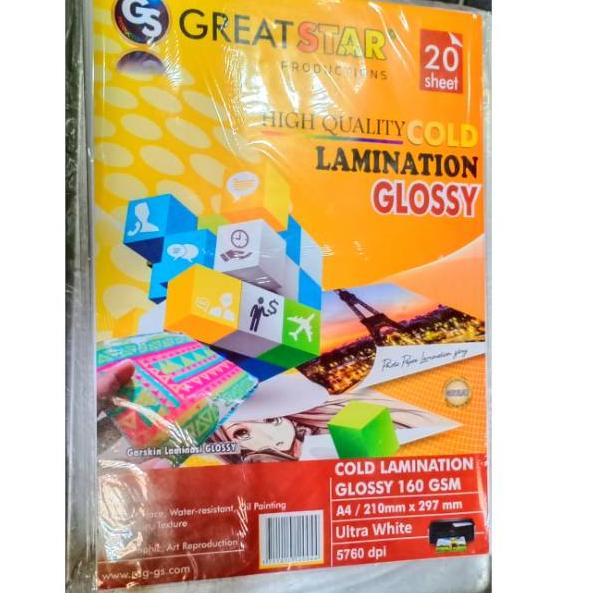 Segera Cek LAMINASI DINGIN GLOSY 160 GSM A4/20 Lembar GREAT STAR