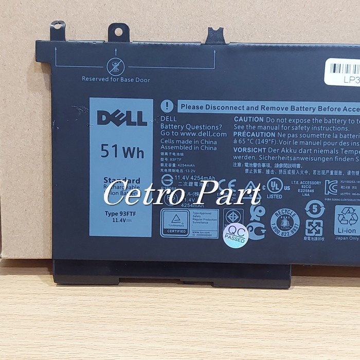 Baterai New Laptop Dell Latitude 5590 5480 5580 5280 Type 3DDDG 93FTF