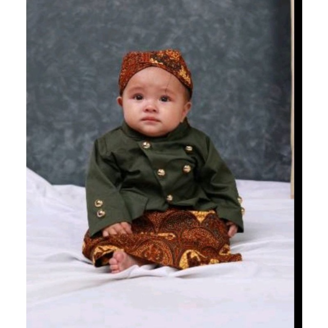 Beskap bayi 7-12 bulan , beskap tadhak siten , setelan baju dalang free blangkon
