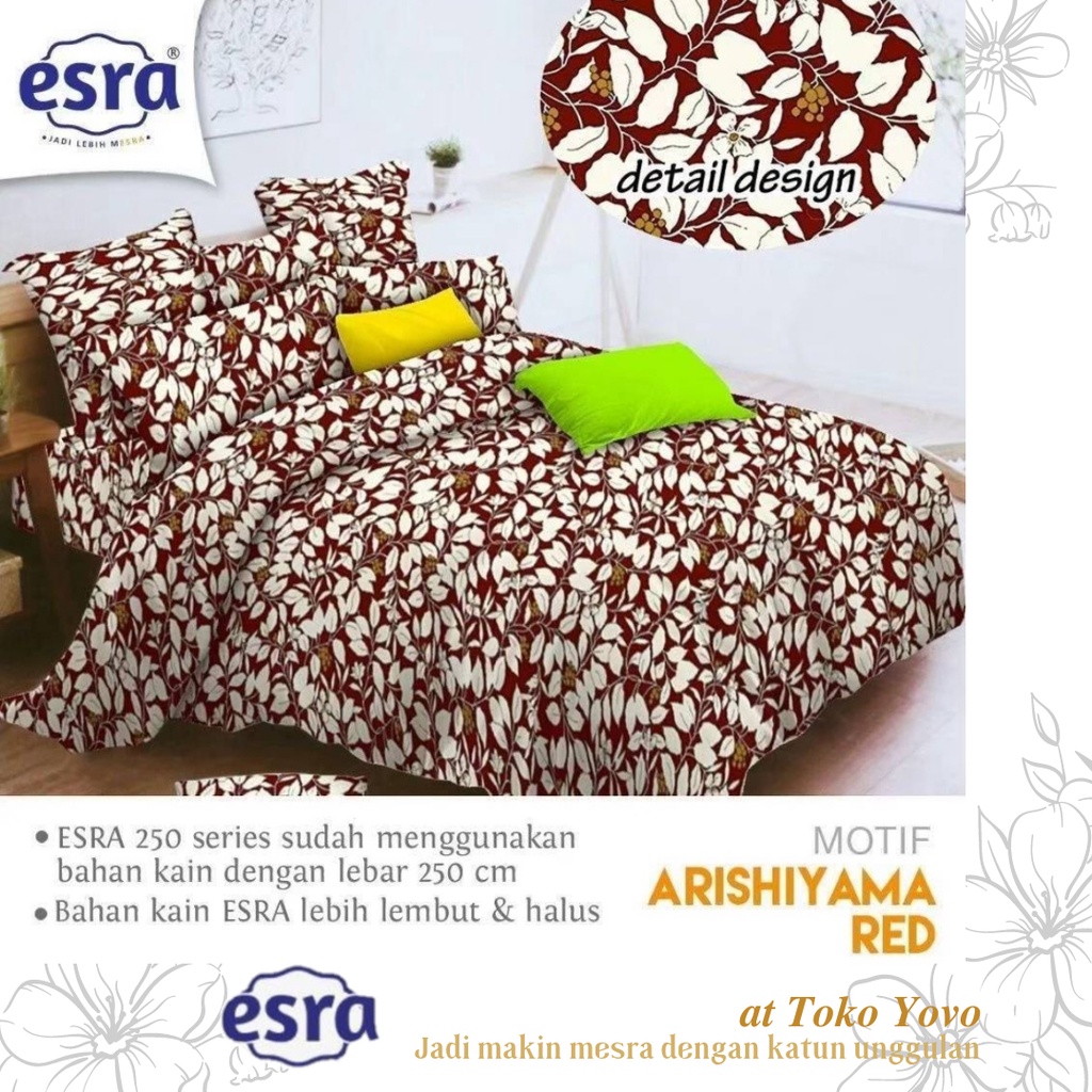 Sprei Katun Halus Pria Esra Arishiyama Red Daun Merah Maroon Seprei
