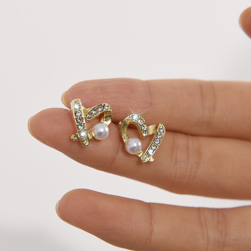 Mewah Zirkon Ladies Wanita Women Stud Earring Mutiara Korea Elegan Gadis Korean INS Lucu Pesta Stud Earrings Pernikahan Cinta Hati