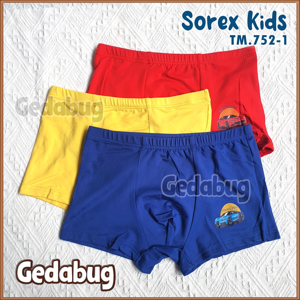 CD Boxer Anak Sorex Kids TM 752 | Celana Dalam Anak Motif Boy | Variasi Warna Merah Biru Kuning