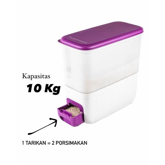 Tupperware Rice Smart Dispenser 10kg / Tempat Beras / Wadah Beras Warna Putih Ungu