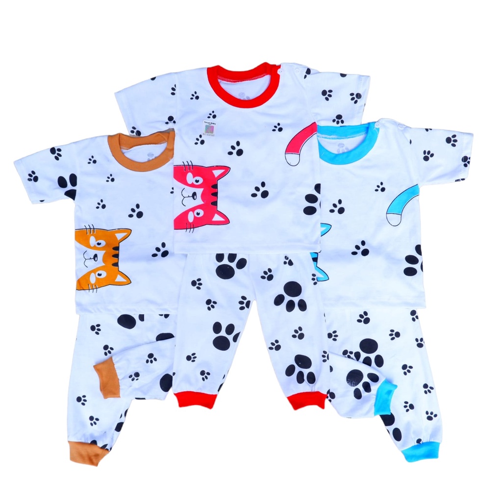 Setelan Baju Pendek Celana Panjang Bayi SNI 3-18 Bulan Seruni Baby Motif Cat walk