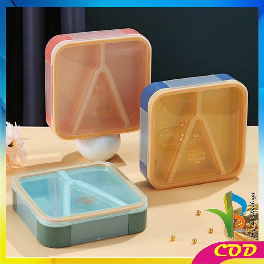 RB-C698 Kotak Bento BPA FREE Tempat Makan Set Sendok 3 Sekat Anti Tumpah / Tempat Bekal Sekat Segitiga Set Lunch Box Portable