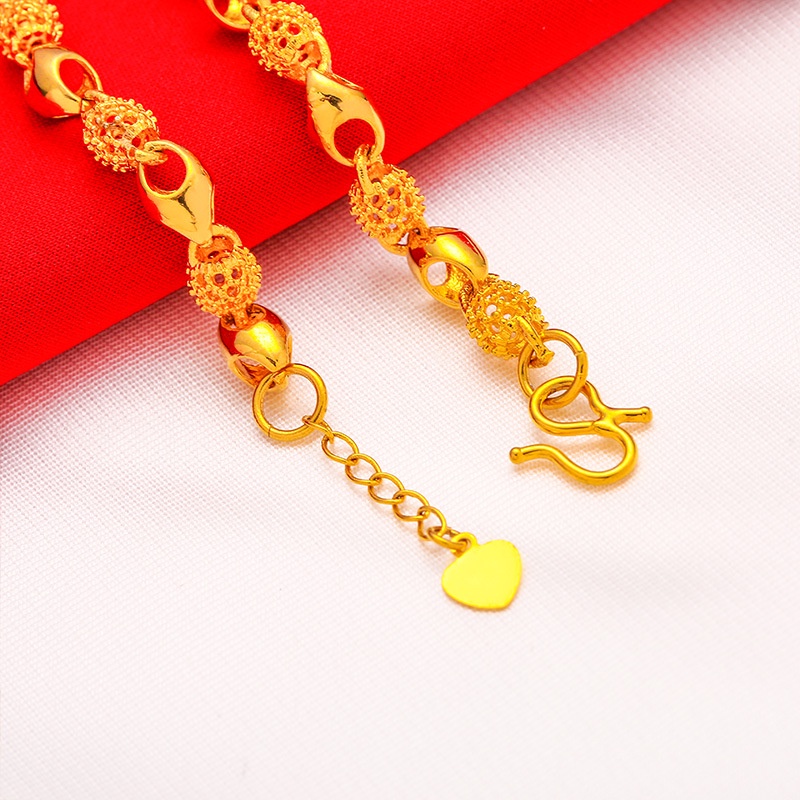 Goldkingdom Perhiasan Fashion Emas Asli Kadar 375 Bangkok Aksesoris Ready Stock Berlapis Emas Wanita Berlubang-out Manik-Manik Untuk Perdamaian Gelang