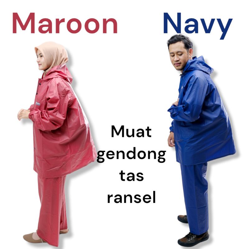 PROMO !!! JAS HUJAN MANTEL PREMIUM RAINCOAT NENDI SETELAN PRIA WANITA ANTI REMBES BAHAN PVC 0,25 kualitas axio