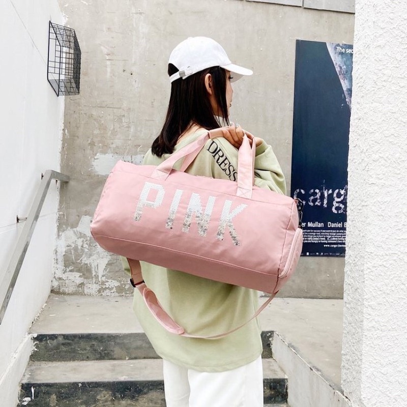 Imura | Tas Travelling Gym Duffel Bag Dufle Motif Blink Manik Borci PINK