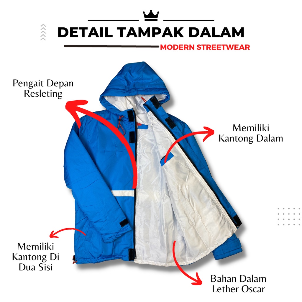 Jaket Pria Hoodie Down Jacket Windbreaker Tebal Adem Kantung Dalam