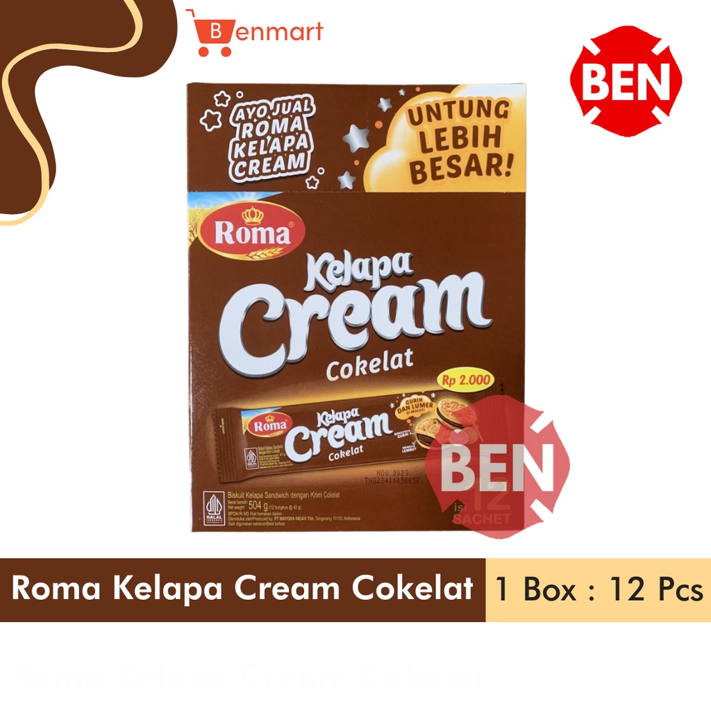 

Roma Kelapa Cream COKELAT 1 Box 12 Pcs Chocolate Krim Coklat Biskuit