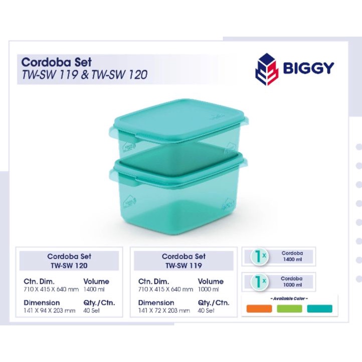 Toples Kotak Makanan Sealware Cordoba Set isi 2pcs Box Kulkas Serbaguna Lunch Box Wadah Sayur 1000ml &amp; 1400ml