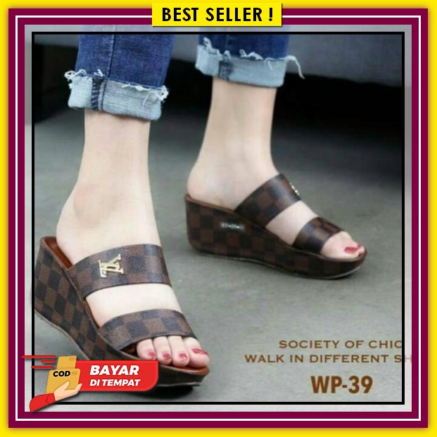 (Promo Wyy84) Sandal Wanita Calbi Model 2022 Sandal Wedges Selop Cewek Kekinian Bayar Di Tempat Cod 