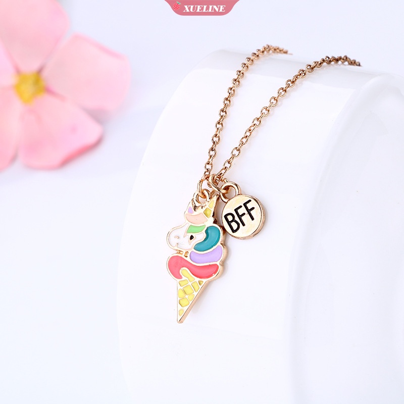 2-piece set of cute colorful ice cream unicorn Liontin Rantai Sahabat Kalung BFF Persahabatan Perhiasan Hadiah Untuk Anak [ZXL]