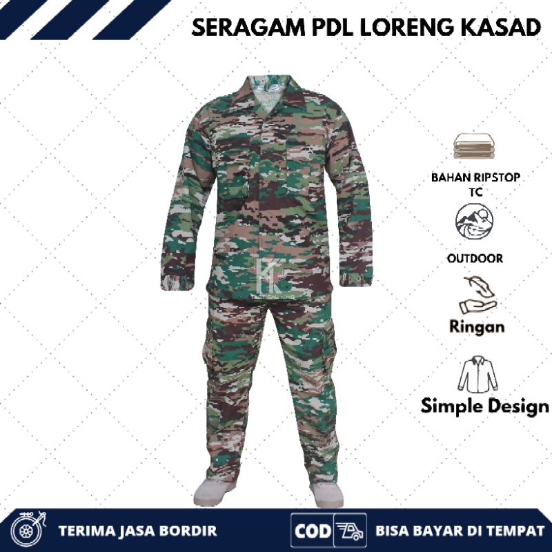 Setelan PDL TNI Loreng Kasad/Multicam/NKRI Terbaru/Malvinas/Seragam PDL Velbed