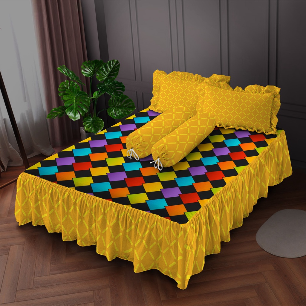 Kintakun Bedcover Set Rumbai 160 / 180 Raduga Dluxe Microtex Kuning