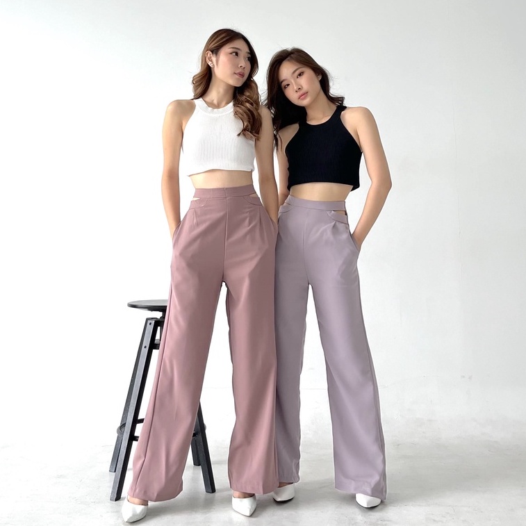 Beryl Cut Out Pants / Celana Cut Out Wanita / Hight Waist Korean Pants