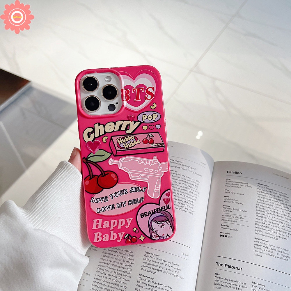 Case Compatible for IPhone 14 11 13 12 Pro Max XR 7 8 Plus X XS Max SE 2020 Candy Glossy Shockproof Protection Camera Ros Red Cartoon Label Cherry Soft Tpu Silicon Back Cover