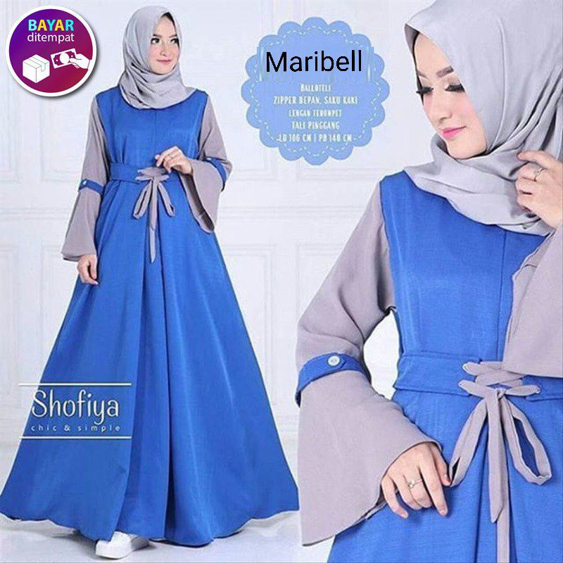 Maribell - Dress Baju Gamis Wanita Muslim Kondangan Busui Tali Pita Pinggang Tengah Tangan Lengan Le