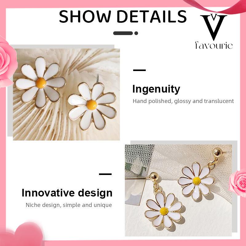 COD925 Silver Daisy Earrings Fashion Anting Pejantan Bunga Matahari Manis Segar-FA