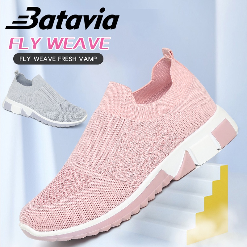 （COD）Batavia Sepatu olahraga impor premium perempuan terbaru rajut sepatu lari Batavia Shoes Fashion  Sport  Original sepatu fashion wanita A21