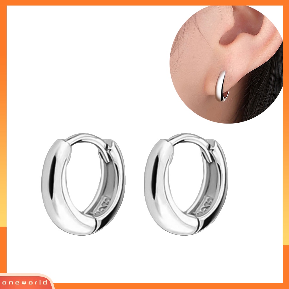 [WONE] Pria Wanita Perak Berlapis Halus Kecil Hoop Huggie Earrings Pesta Perhiasan Hadiah