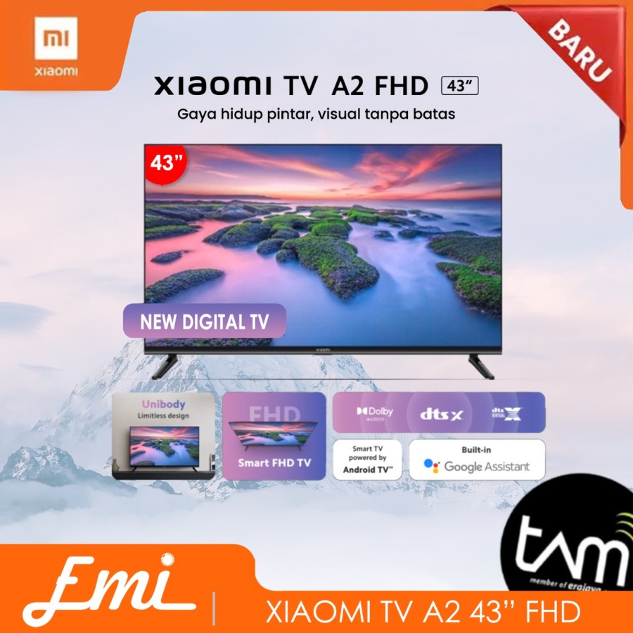 Xiaomi TV A2 43&quot; 43 Inch [FHD] 1080P Dolby Audio Android TV Bezeles Digital TV