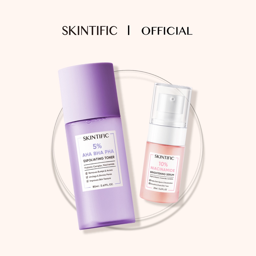 SKINTIFIC - Radiant Skin Set / 5% Aha Bha Pha Exfoliating Toner + 10% Niacinamide Brightening Serum Serum Mencerahkan