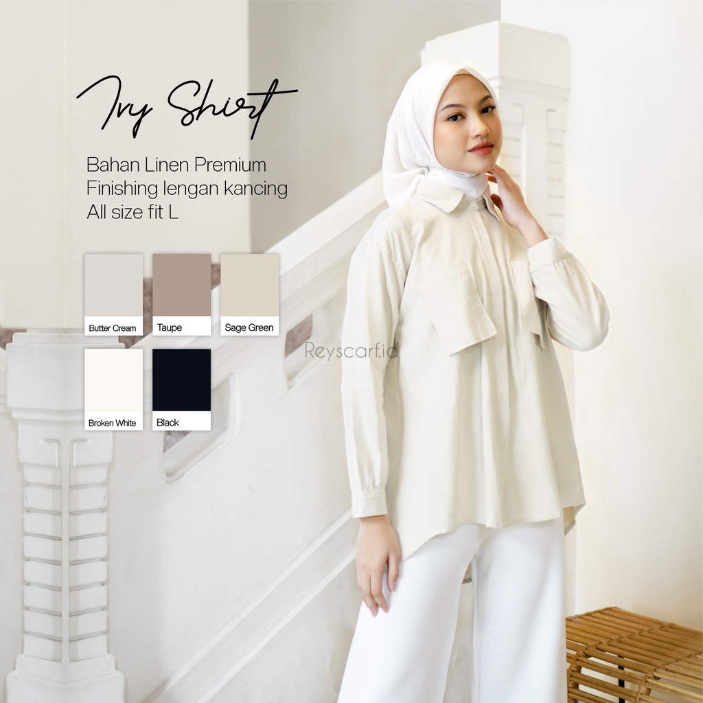 Kemeja Ivy Shirt By Reyscarf.id - Bahan Cotton Linen Premium  Kemeja Linen Wanita | Atasan Wanita Kekinian | Bisa COD