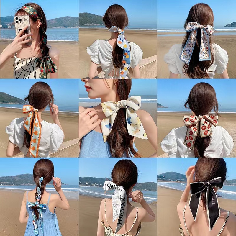 [ COD ] Mini Scraf Leher Kepala Rambut Bahan Silk Immitation Wanita Korean Style -  Ikat Kepala Sutra Korea