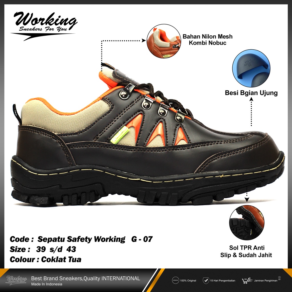 Working Sneakers For You Sepatu Pria Safety Ujung Besi G-07 Sol Karet Original 100%