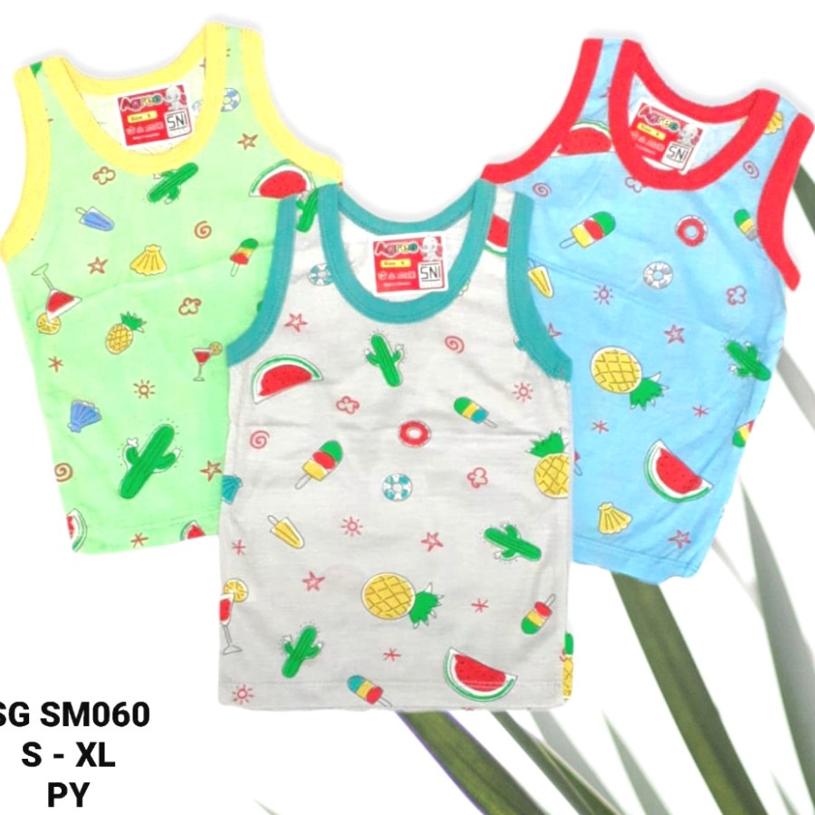 3 Pcs Singlet Anak Agree Motif dan Berwarna Unisex Laki-laki Perempuan