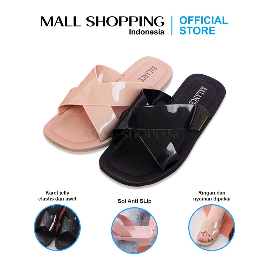 Sandal Slop Wanita Karet Jelly Lentur Elastis Motif Silang MALLSHOPPING