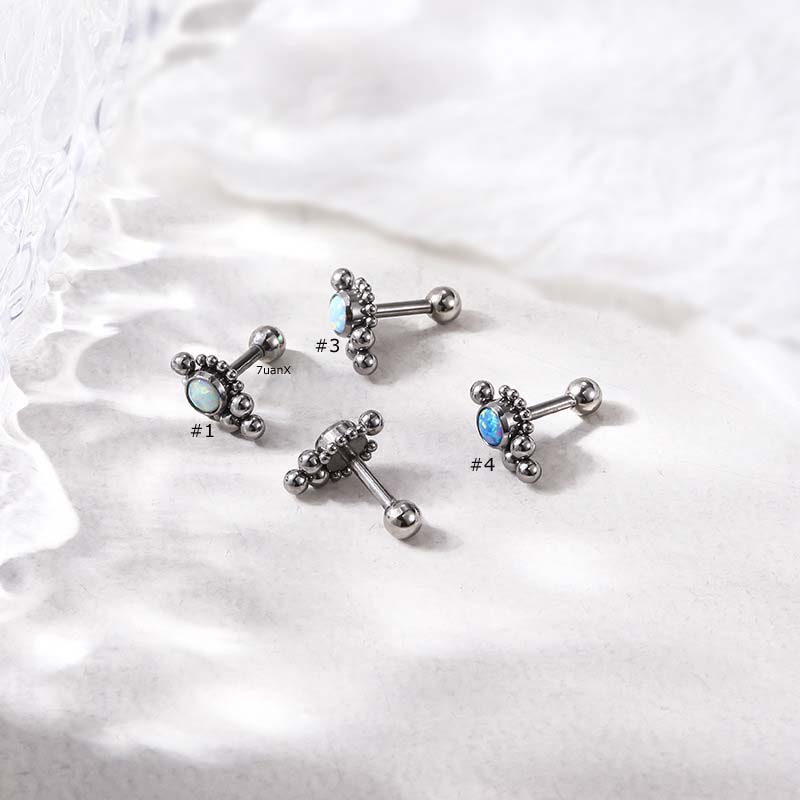 1biji Bahan Stainless Steel Dengan Opal Helix Pinna Cartilage Lobe 16Gauge Barbel Anting Stud