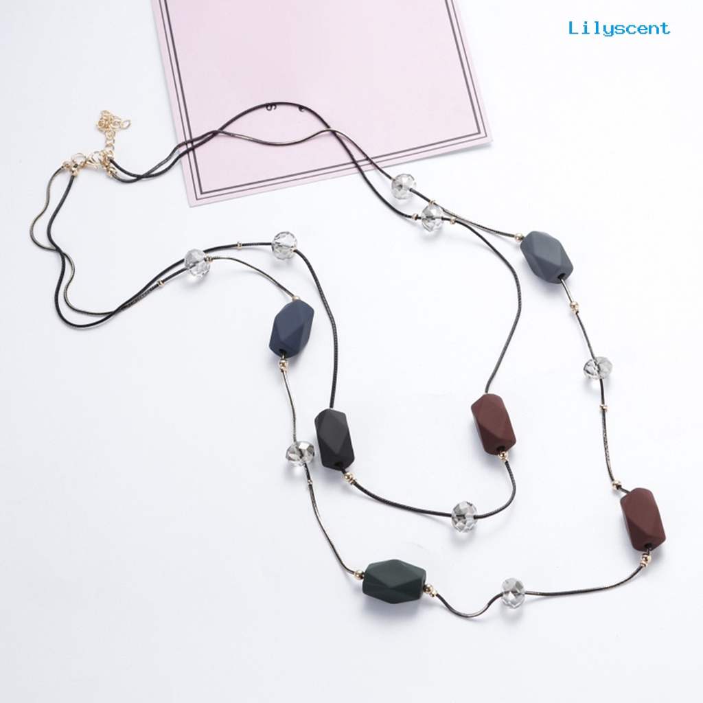 [LS] Ringkas Double Layers Geometri Beads Kalung Rantai Panjang Wanita Ornamen