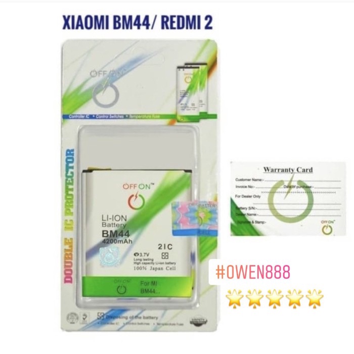 BATERAI BATRE BATTERY DOUBLE POWER OFFON BM44 / XIAOMI REDMI 2 BM 44