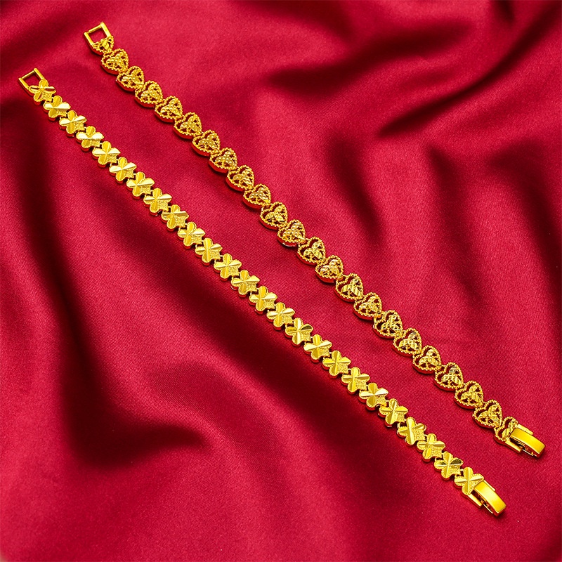 Goldkingdom Perhiasan Fashion Emas Asli Kadar 375Bangkok Aksesoris Ready Stock Wanita Berlapis Emas Gelang Jam Tangan Dengan Rantai Tank Berbentuk Hati Didedikasikan