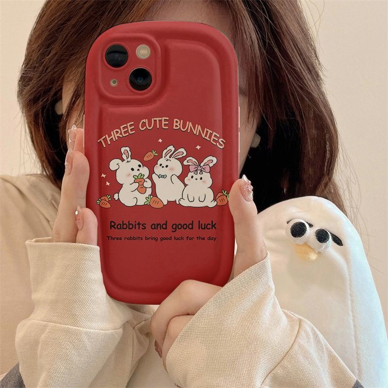 IPHONE Casing Ponsel Desain Bunnies Tiga Lucu Merah Kompatibel Dengan Iphone12 13 14 11 Pro Max X Xs Max Xr hhggjj