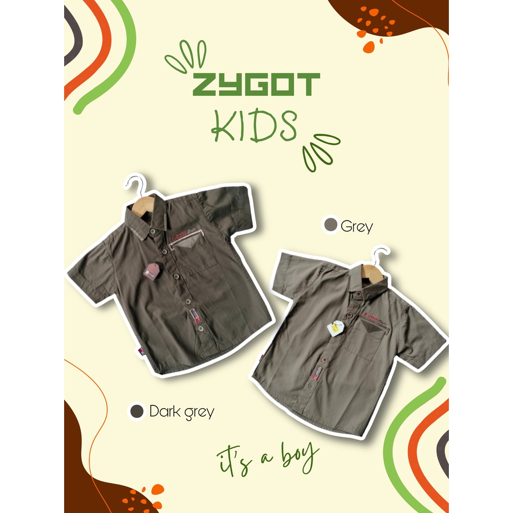 Kemeja Anak Laki-laki Polos Bordir saku Segitiga Lengan Pendek By Zygot
