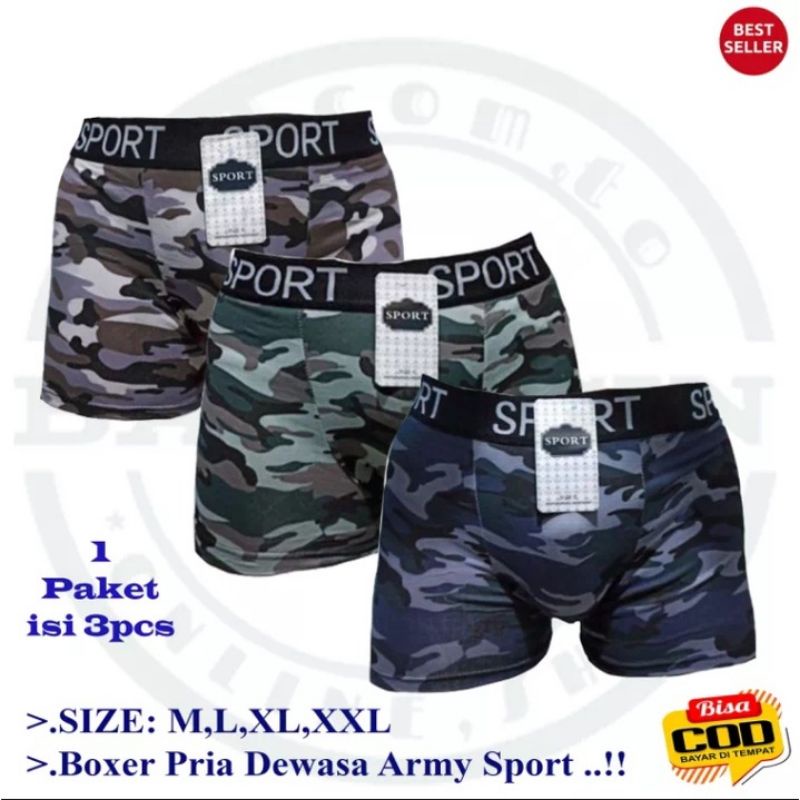Boxer pria dewasa (isi 3 pcs) Clana dalam Motif Loreng/Sempak/Clana dalam