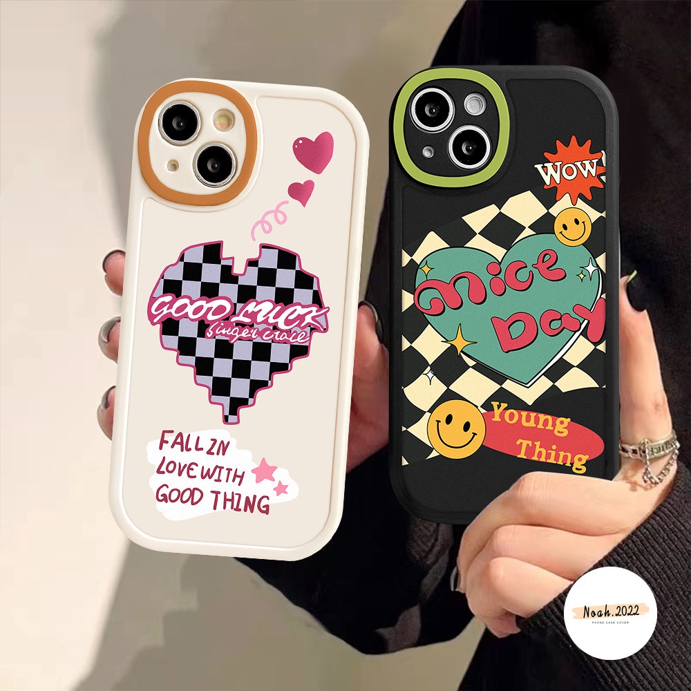 IPHONE Soft Case Kompatibel Untuk Iphone14Plus11 12 13 Pro Max6 6s 7 8 Plus Xr X Xs Max Se2020Wajah Tersenyum Cinta Papan Catur TPU Case Tahan Air Penutup Belakang