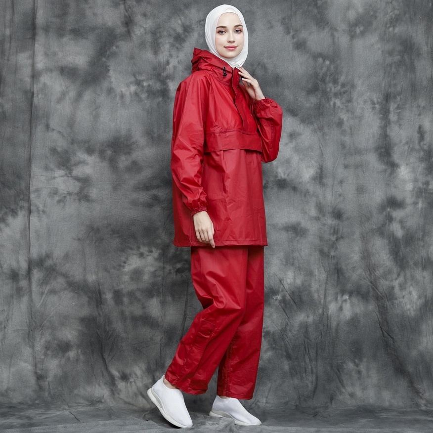 HOODJAS KANGAROO RAINCOAT Jas Hujan Kangguru Anti Bocor Jas Hujan Saku Kangguru Pria Wanita Dewasa Anti Air Bahan PVC nylon Waterproof MERAH