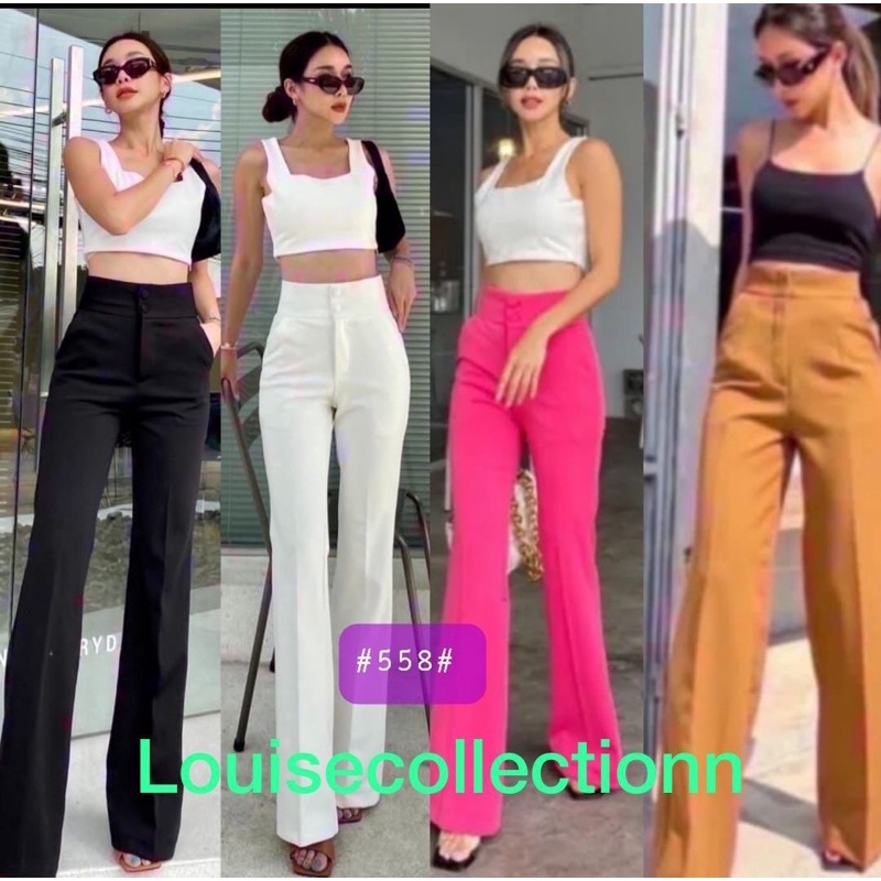 louisecollectionn - 558 Celana Boyfriend Highwaist / celana kantor / Celana Bahan Scuba Premium Resleting, 2 Kancing, Saku Aktif