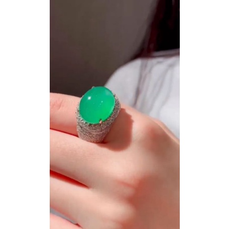 natural [JADEITE JADE GIOK BURMA TIPE C WITH RING SILVER 925] emban cincin wanita pria ring perak si